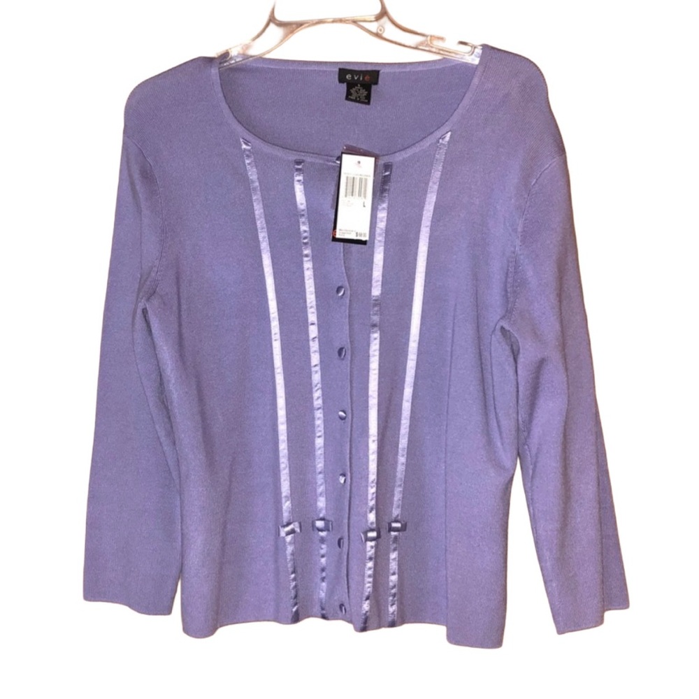 NWT EVIE Lilac Melange Long Sleeve Cardigan Sweater size Large